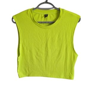 **4/$20** Shein EZwear Neon Green Rib Knit Tank‎ Top Cropped Size Medium